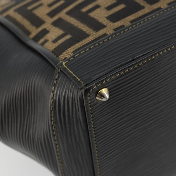 FENDI Zucca Canvas Handtasche Braun Schwarz Auth 175903