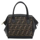 FENDI Zucca Canvas Hand Bag Brown Black Auth 175903-13
