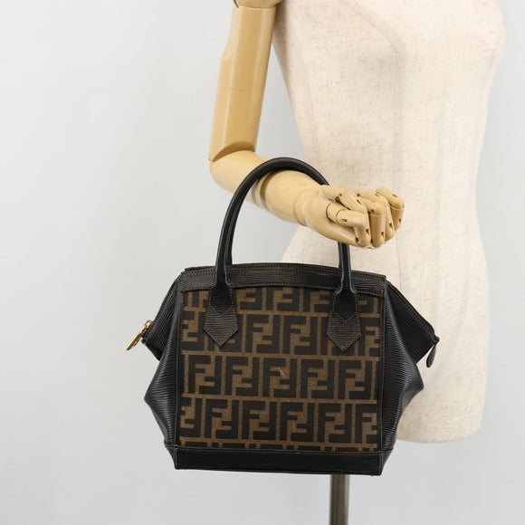 FENDI Zucca Canvas Handtasche Braun Schwarz Auth 175903