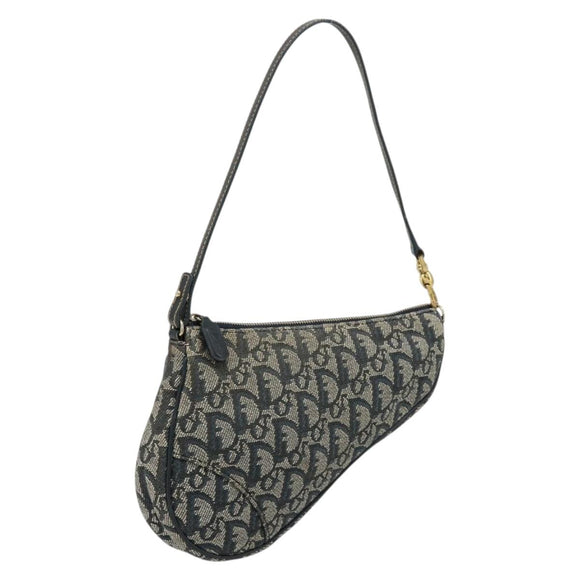Christian Dior Trotter Canvas Saddle Pouch Navy Gold Auth 175907A
