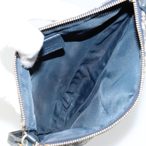 Christian Dior Trotter Canvas Saddle Pouch Navy Gold Auth 175907A