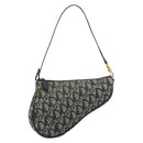 Christian Dior Trotter Canvas Saddle Pouch Navy Gold Auth 175907A-13