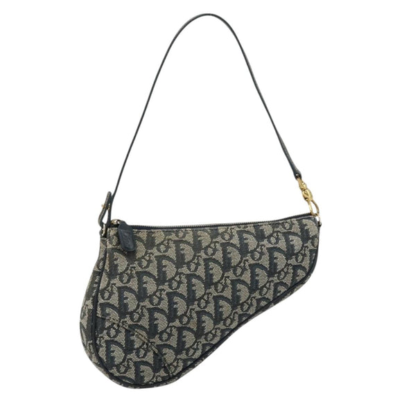Christian Dior Trotter Canvas Saddle Pouch Navy Gold Auth 175907A