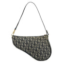 Christian Dior Trotter Canvas Saddle Pouch Navy Gold Auth 175907A-2