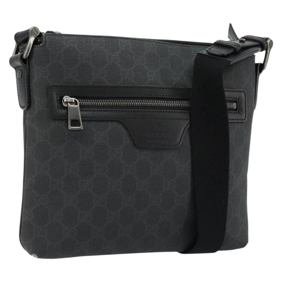 GUCCI GG Supreme Shoulder Bag PVC Black Silver 387514 Auth 175909