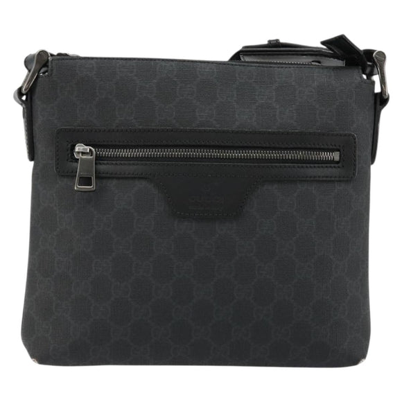 GUCCI GG Supreme Shoulder Bag PVC Black Silver 387514 Auth 175909
