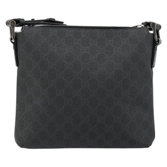 GUCCI GG Supreme Shoulder Bag PVC Black Silver 387514 Auth 175909