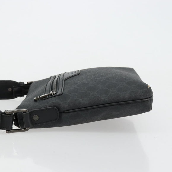 GUCCI GG Supreme Shoulder Bag PVC Black Silver 387514 Auth 175909