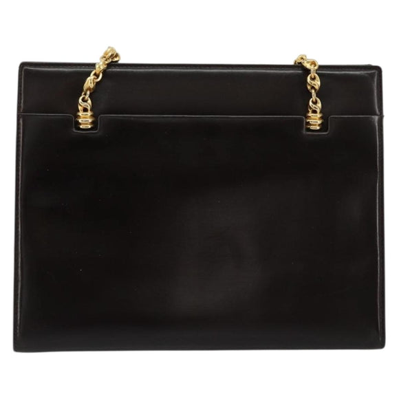GUCCI Chain Shoulder Bag Leather Brown Gold Auth 175919