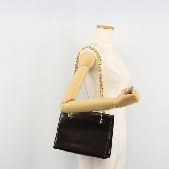GUCCI Chain Shoulder Bag Leather Brown Gold Auth 175919