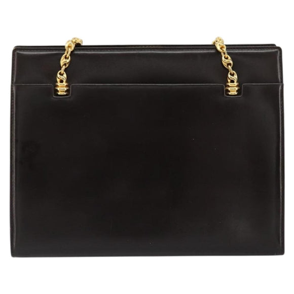 GUCCI Chain Shoulder Bag Leather Brown Gold Auth 175919
