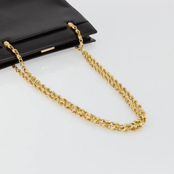 GUCCI Chain Shoulder Bag Leather Brown Gold Auth 175919