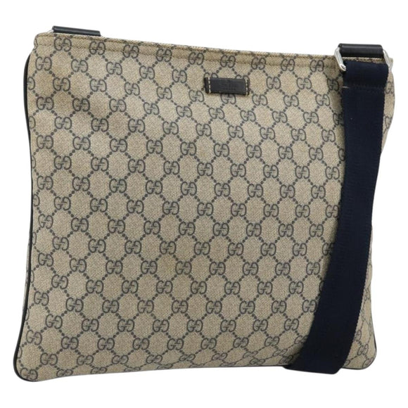 GUCCI GG Supreme Shoulder Bag PVC Beige Silver 201446 Auth 175923A