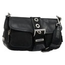 PRADA Shoulder Bag Nylon Leather Black Silver Auth 175925A-1