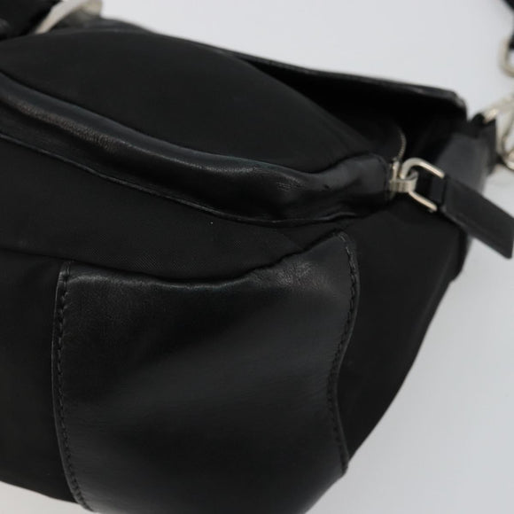 PRADA Shoulder Bag Nylon Leather Black Silver Auth 175925A