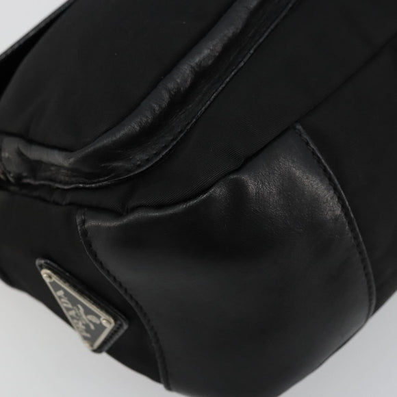 PRADA Shoulder Bag Nylon Leather Black Silver Auth 175925A