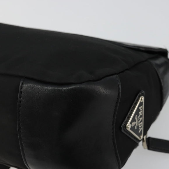 PRADA Shoulder Bag Nylon Leather Black Silver Auth 175925A