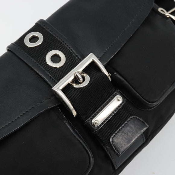 PRADA Shoulder Bag Nylon Leather Black Silver Auth 175925A