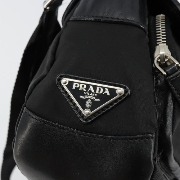PRADA Shoulder Bag Nylon Leather Black Silver Auth 175925A