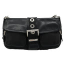 PRADA Shoulder Bag Nylon Leather Black Silver Auth 175925A-13