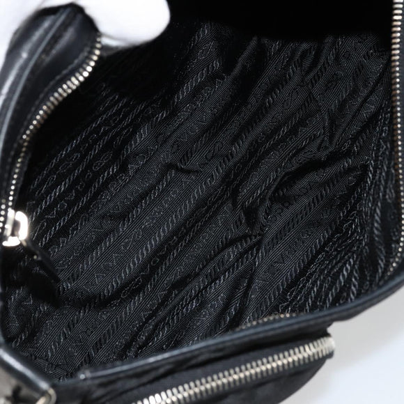 PRADA Shoulder Bag Nylon Leather Black Silver Auth 175925A