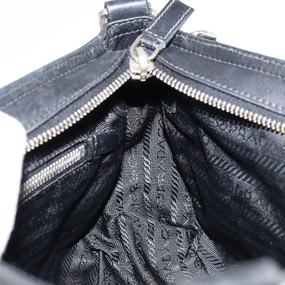 PRADA Shoulder Bag Nylon Leather Black Silver Auth 175925A