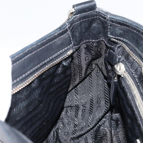 PRADA Shoulder Bag Nylon Leather Black Silver Auth 175925A
