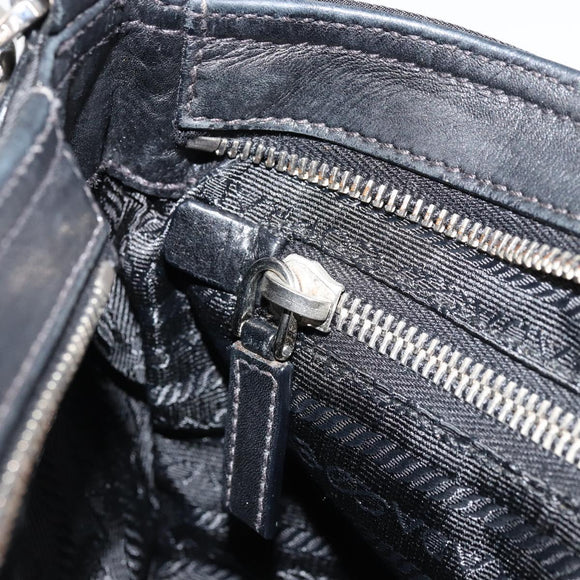 PRADA Shoulder Bag Nylon Leather Black Silver Auth 175925A
