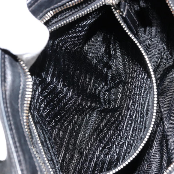 PRADA Shoulder Bag Nylon Leather Black Silver Auth 175925A