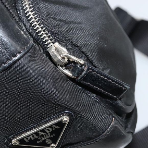 PRADA Shoulder Bag Nylon Leather Black Silver Auth 175925A