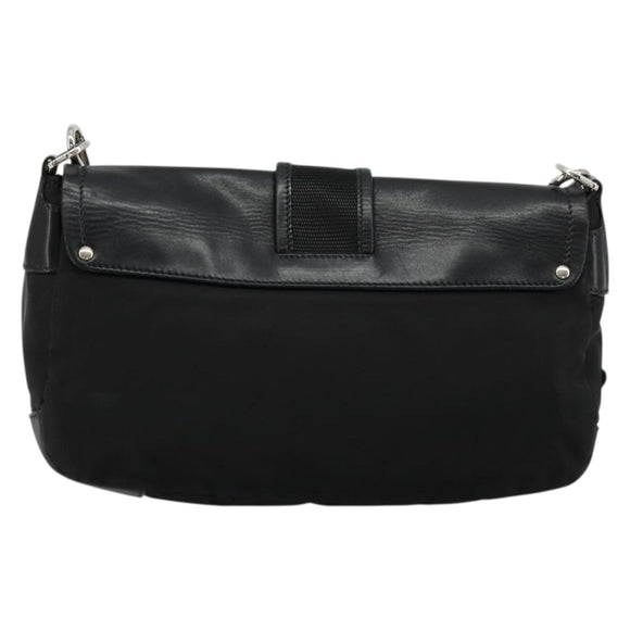 PRADA Shoulder Bag Nylon Leather Black Silver Auth 175925A