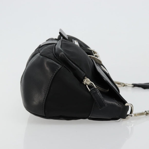 PRADA Shoulder Bag Nylon Leather Black Silver Auth 175925A