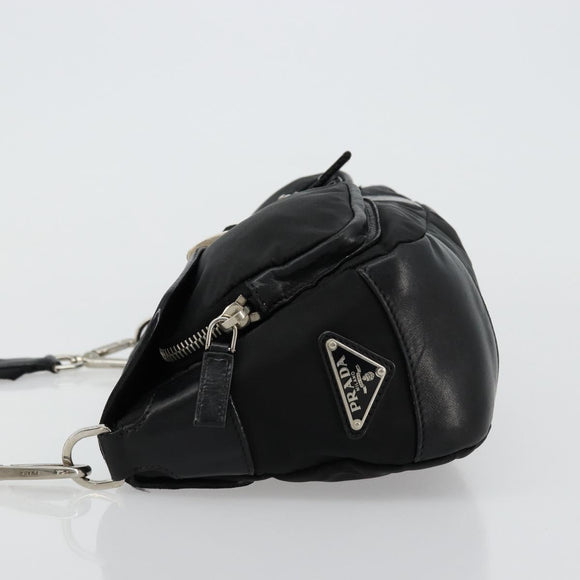 PRADA Shoulder Bag Nylon Leather Black Silver Auth 175925A