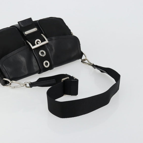 PRADA Shoulder Bag Nylon Leather Black Silver Auth 175925A
