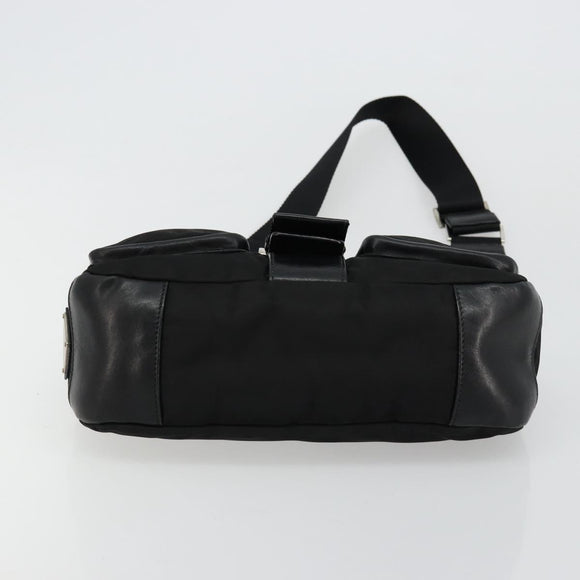 PRADA Shoulder Bag Nylon Leather Black Silver Auth 175925A