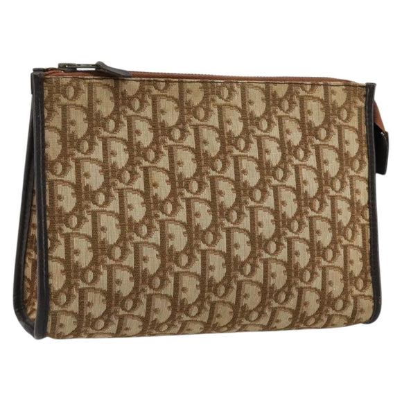 Christian Dior Trotter Canvas Clutch Bag Beige Auth 175934