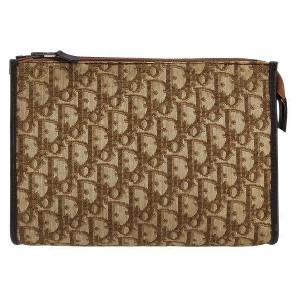 Christian Dior Trotter Canvas Clutch Bag Beige Auth 175934