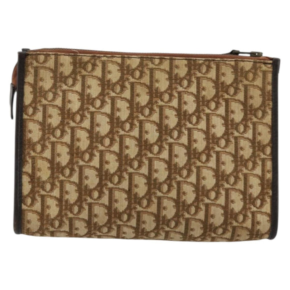 Christian Dior Trotter Canvas Clutch Bag Beige Auth 175934