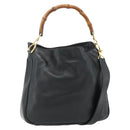 GUCCI Bamboo Shoulder Bag Leather 2way Black Gold Auth 175954-1