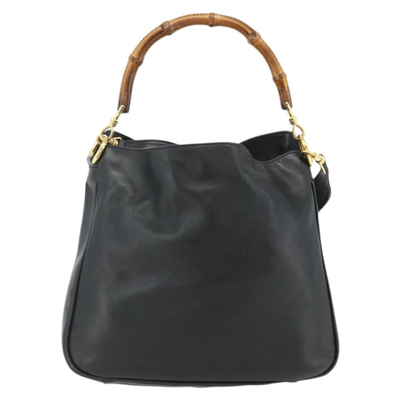 GUCCI Bamboo Shoulder Bag Leather 2way Black Gold Auth 175954