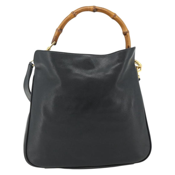 GUCCI Bamboo Shoulder Bag Leather 2way Black Gold Auth 175954