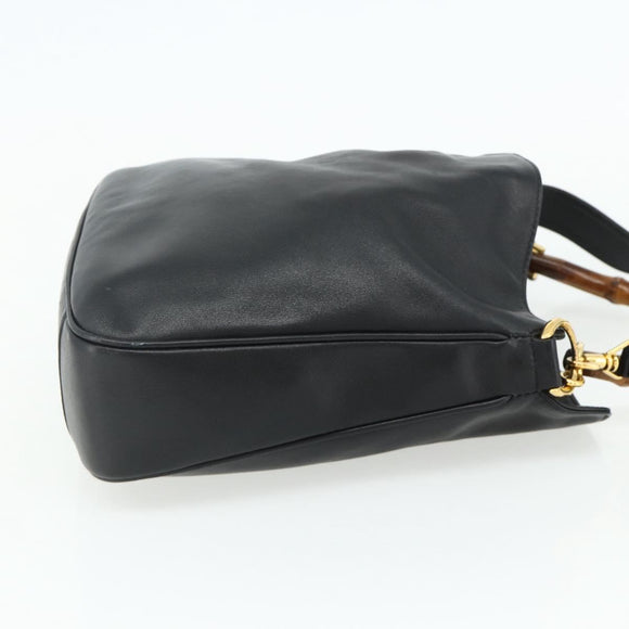 GUCCI Bamboo Shoulder Bag Leather 2way Black Gold Auth 175954