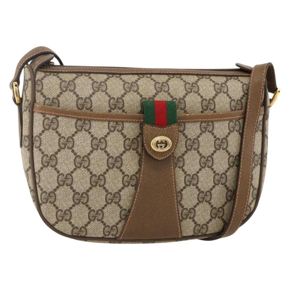 GUCCI GG Supreme Web Sherry Line Shoulder Bag PVC Beige Gold Auth 175956