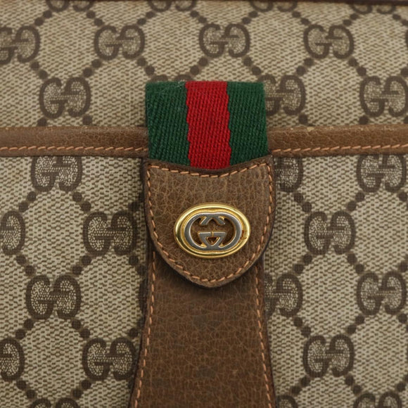 GUCCI GG Supreme Web Sherry Line Shoulder Bag PVC Beige Gold Auth 175956