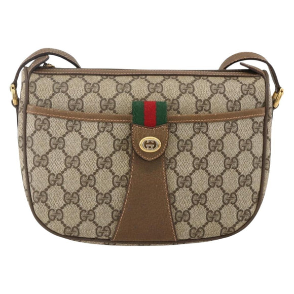 GUCCI GG Supreme Web Sherry Line Shoulder Bag PVC Beige Gold Auth 175956