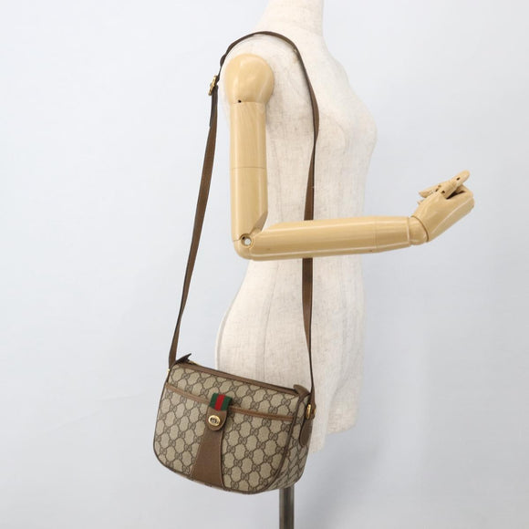 GUCCI GG Supreme Web Sherry Line Shoulder Bag PVC Beige Gold Auth 175956