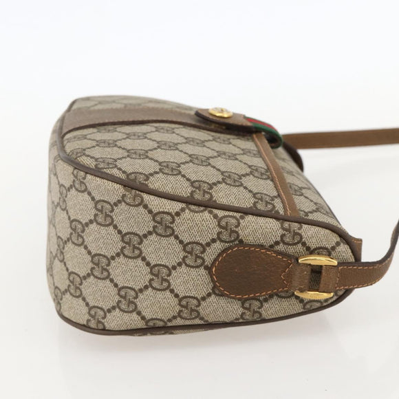 GUCCI GG Supreme Web Sherry Line Shoulder Bag PVC Beige Gold Auth 175956