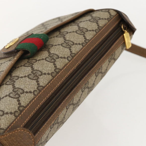 GUCCI GG Supreme Web Sherry Line Shoulder Bag PVC Beige Gold Auth 175956