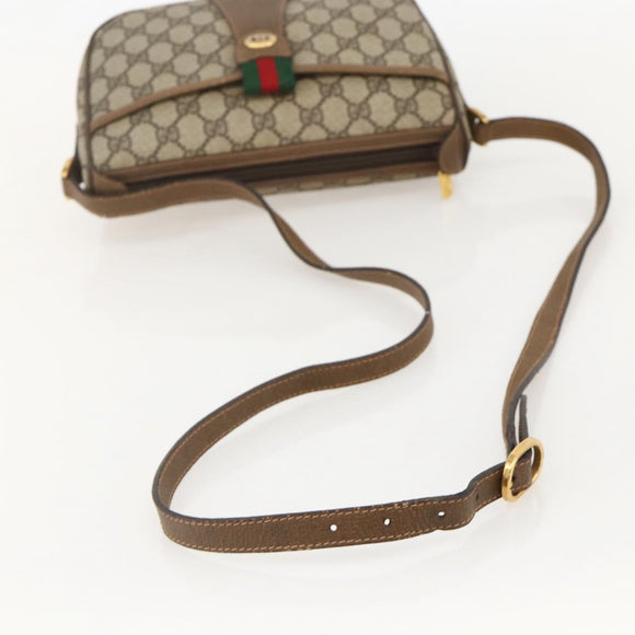 GUCCI GG Supreme Web Sherry Line Shoulder Bag PVC Beige Gold Auth 175956