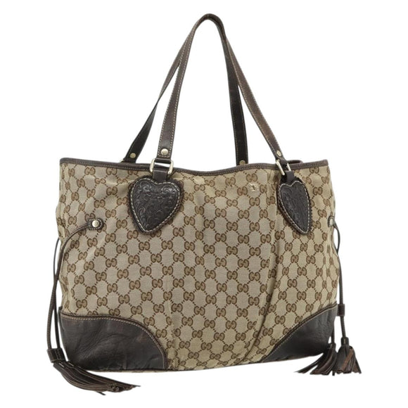 GUCCI GG Canvas Histeria Tote Bag Beige Gold 211954 Auth 175958